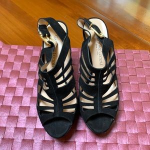 Platform black suede size 7 heels